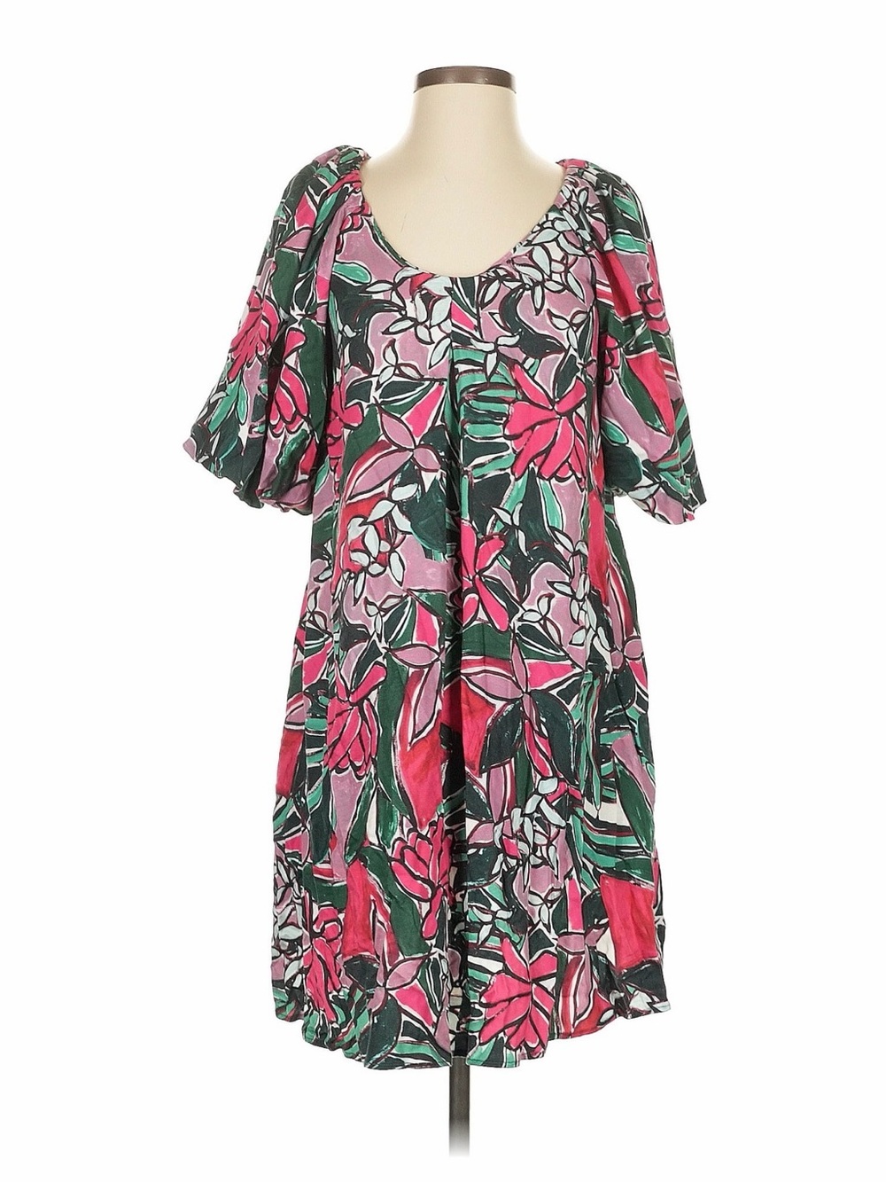 Corey Lynn Calter XS Floral Pink & Green Short Sleeve Dress